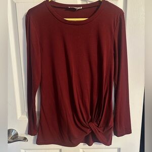Women’s Long Sleeve Knot Front Top - Burgundy